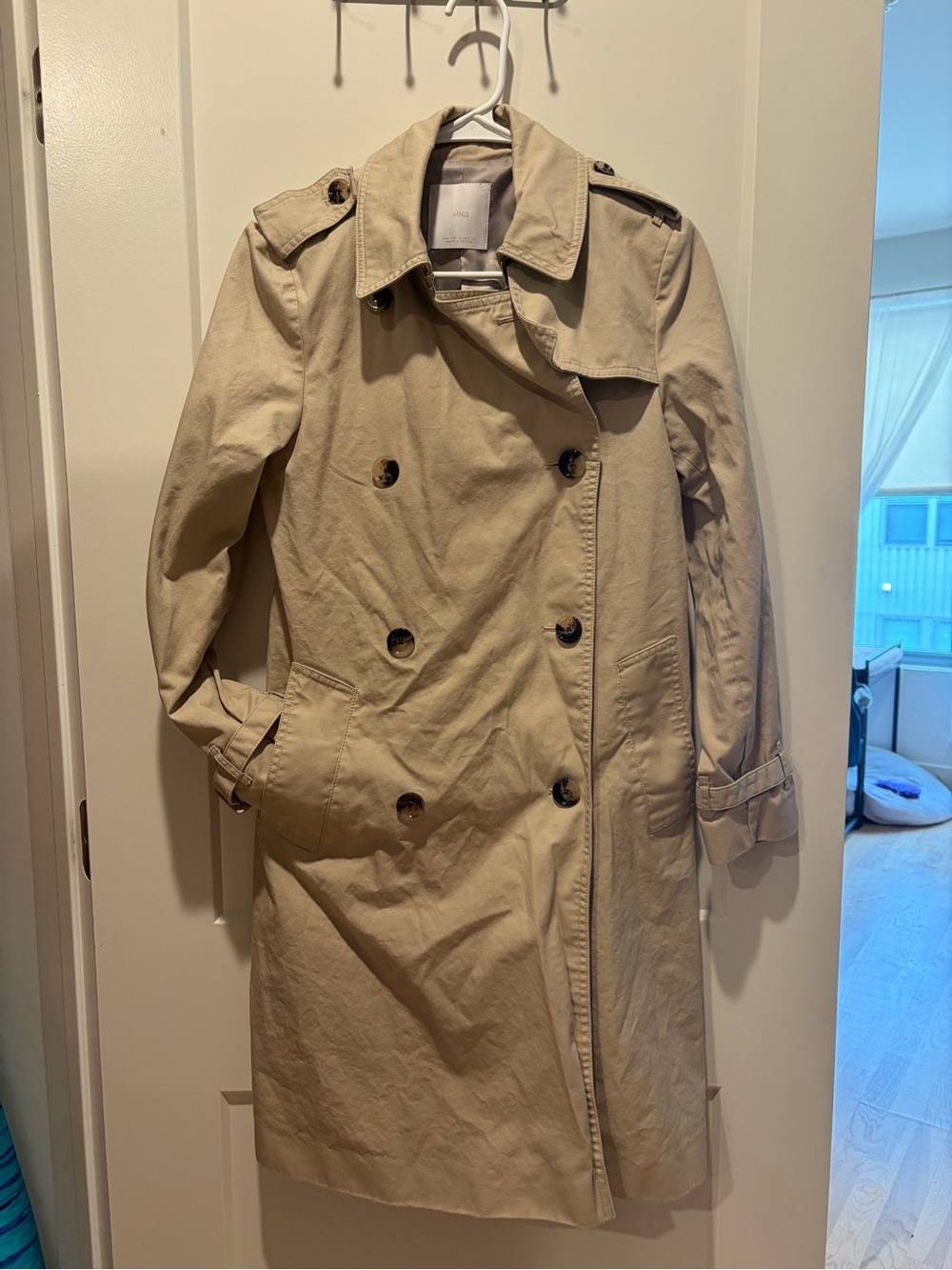 Mango Beige Double-Breasted Trench Coat